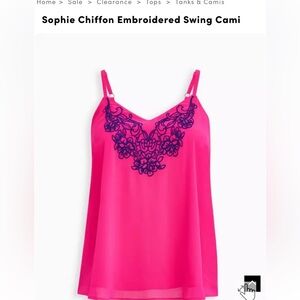 Torrid Pink Camisole with Blue Embroidery